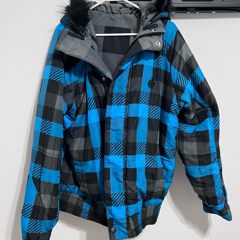 DC Blue and Black Checkered Hooded Jacket